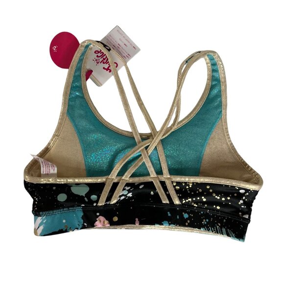 Justice Girls Reversible Sports Bra Black Gold Shiny Size Large 12/14 New - Picture 5 of 12